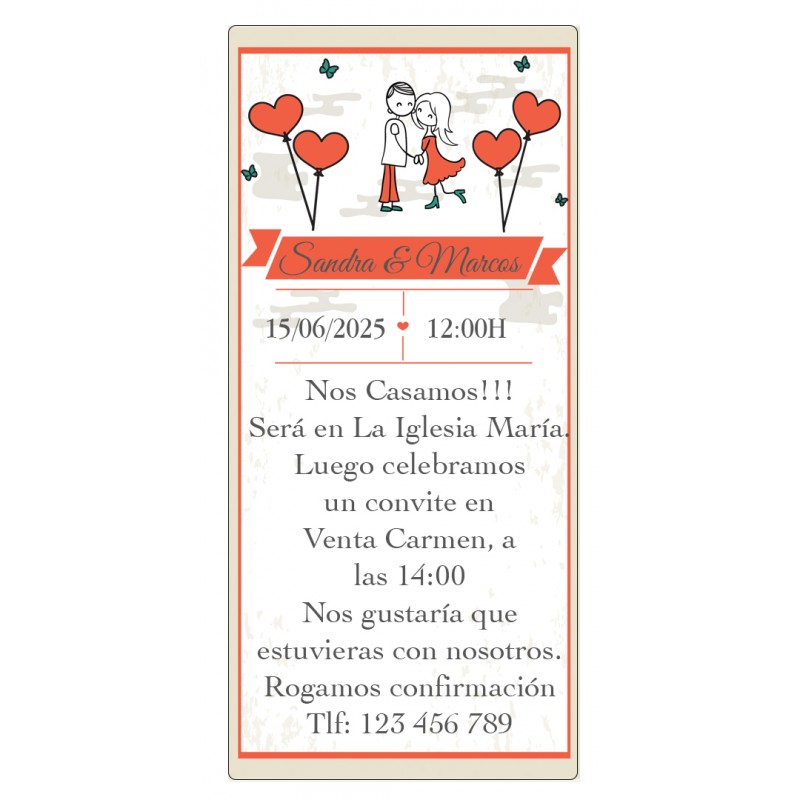 Invitaciones de boda personalizadas novios corazones