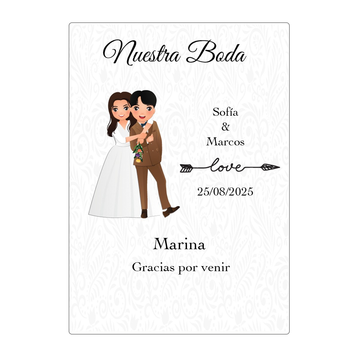 Adhesivo personalizado para boda con nombre de invitados