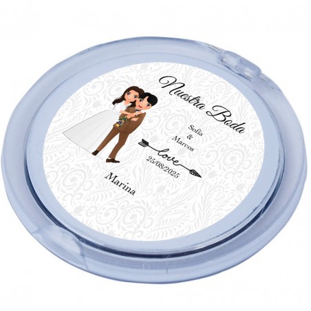 Espejo Personalizado con Nombre de Invitada y Novios para Bodas