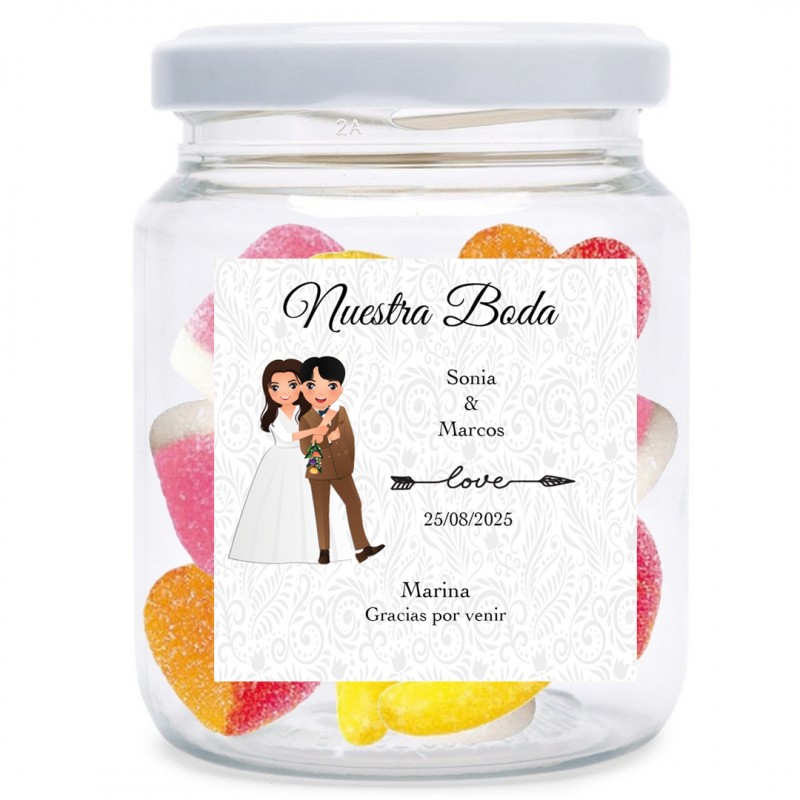 Tarro de chuche Personalizado con Nombre de Invitados y Novios para Bodas Tarro de chuche Personalizado con Nombre de Invitados y Novios para Bodas