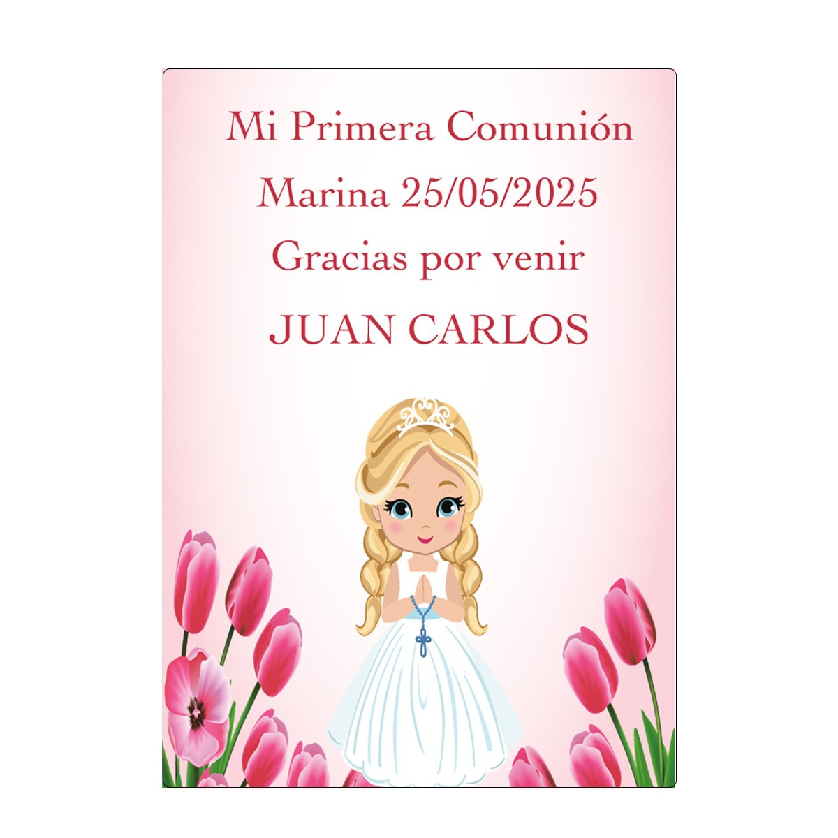 Adhesivo niña comunión personalizado con nombre de invitado y niña