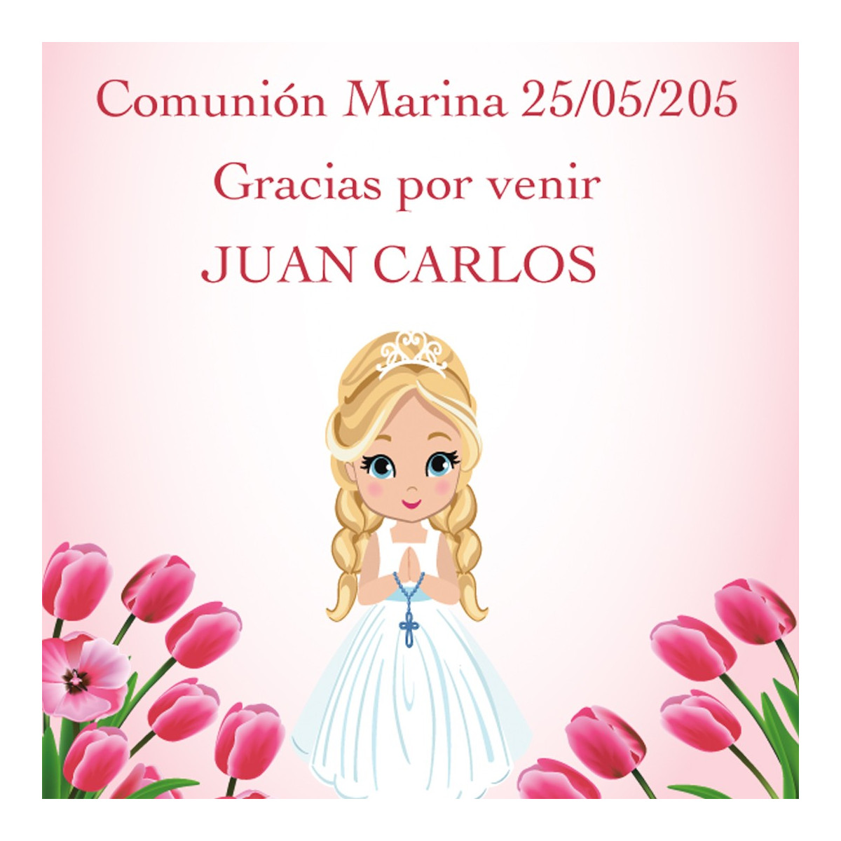 Adhesivo comunión cuadrado personalizado con nombre de invitado