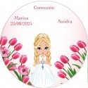 Adhesivo Redondo Personalizado con Nombre de Invitado y Nombre Niña Comunión