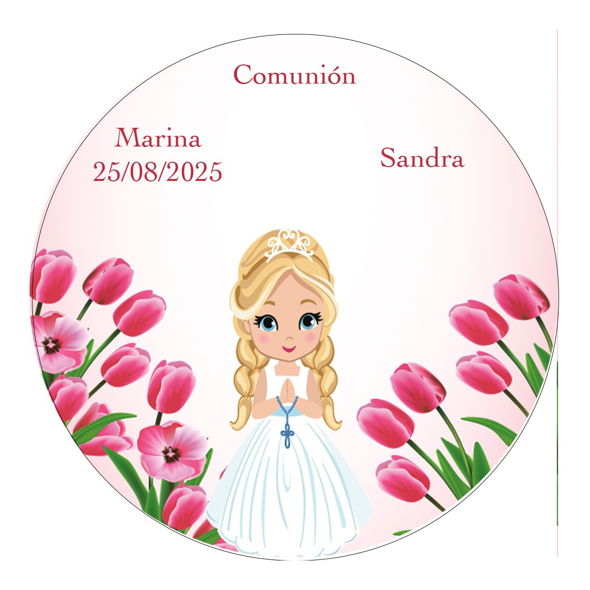 Adhesivo redondo personalizado con nombre de invitado y nombre niña comunión