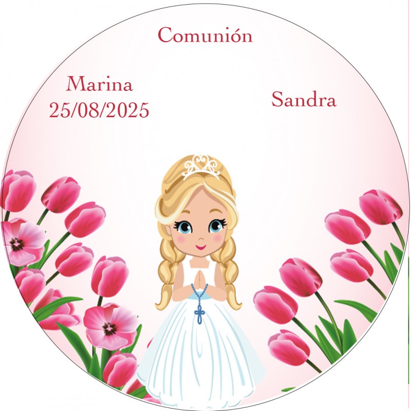 Adhesivo Redondo Personalizado con Nombre de Invitado y Nombre Niña Comunión Adhesivo Redondo Personalizado con Nombre de Invitado y Nombre Niña Comunión