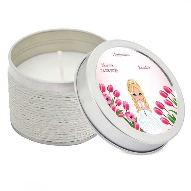 Vela Aromatizada Personalizada con Adhesivo con Nombre de Invitados para Comunión Vela Aromatizada Personalizada con Adhesivo con Nombre de Invitados para Comunión