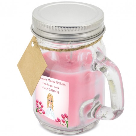 Vela Aromática Rosa Personalizada con Nombre de Invitado...