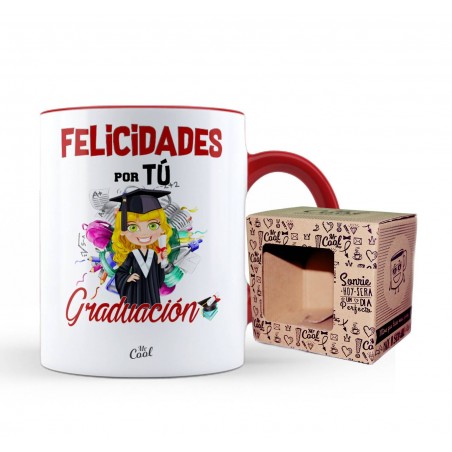 Taza color rojo felicidades por tú graduación mujer