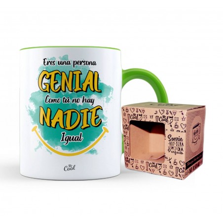 Taza Color Verde Eres Una Persona Genial Como Tu No Hay Nadie Igual