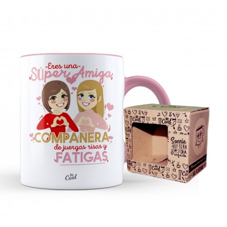 Taza Color Rosa Eres Una Super Amiga Compañera De Juergas Risas Y Fatigas