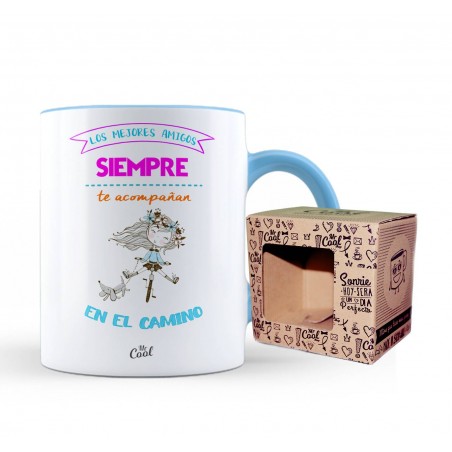 Taza color celeste los mejores amigos siempre te acompañan en el camino