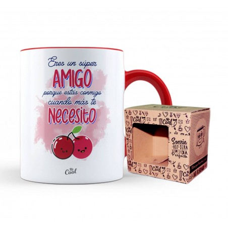 Taza color rojo eres un super amigo porque estás conmigo cuando más te necesito