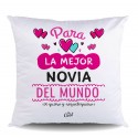 Cojin poliester para la mejor novia del mundo te quiero y requetequiero