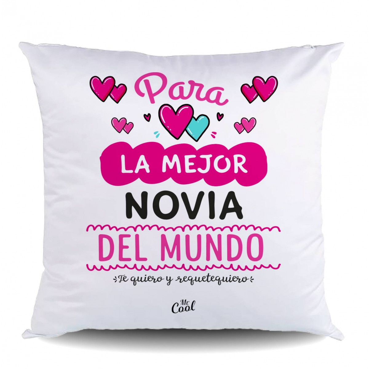 Cojin poliester para la mejor novia del mundo te quiero y requetequiero