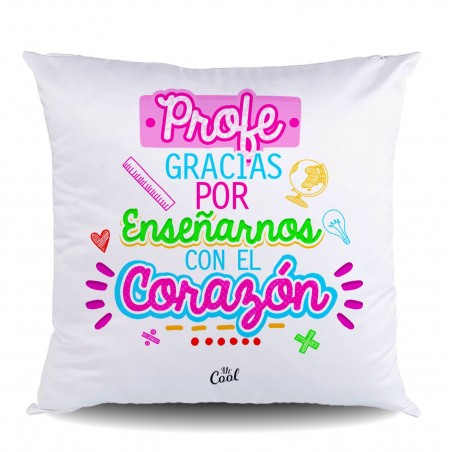 Cojin Poliester Profe Gracias Por Enseñarnos Con El Corazón Femenino