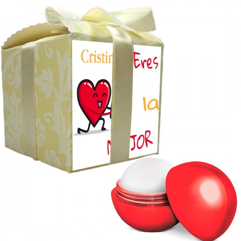 Bálsamo Labial Rojo Presentado en Cajita de Regalo con Adhesivo Personalizado con Nombre Bálsamo Labial Rojo Presentado en Cajita de Regalo con Adhesivo Personalizado con Nombre