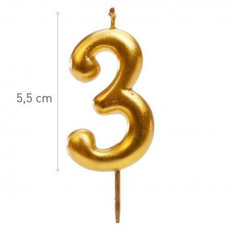 Vela de cumpleaños color oro número 3