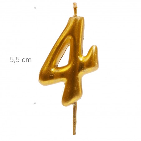 Vela de cumpleaños en color oro del número 4