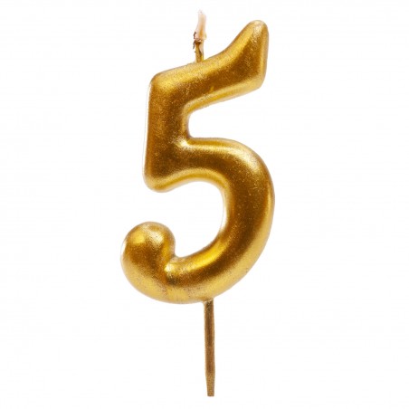 Vela de cumpleaños en color oro del número 5