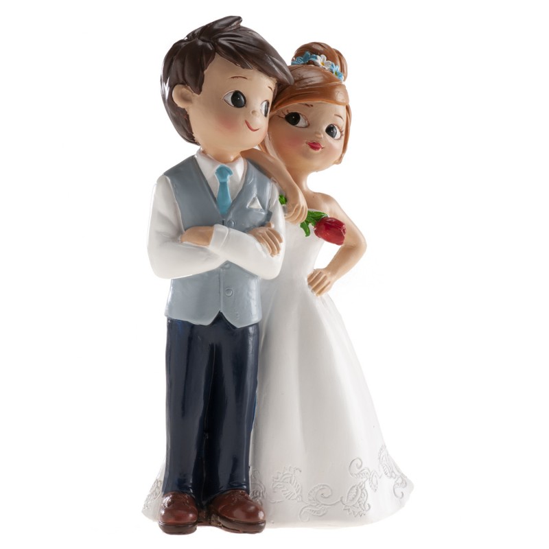 Figura De Novios Para Tarta De Boda – Resina, 12x8 Cm, Pintada A Mano. Decoración Para Pasteles, Mesas O Coche.