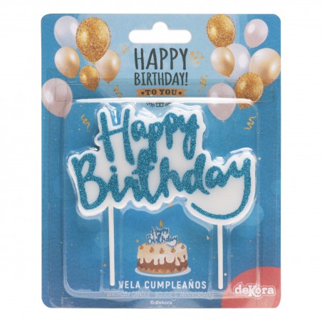 Vela de cumpleaños happy birthday en color azul