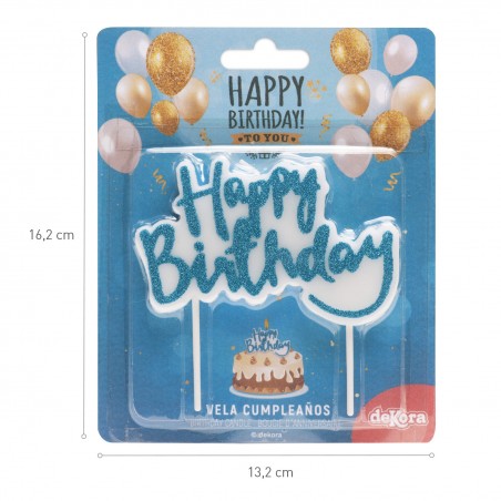 Vela de cumpleaños happy birthday en color azul