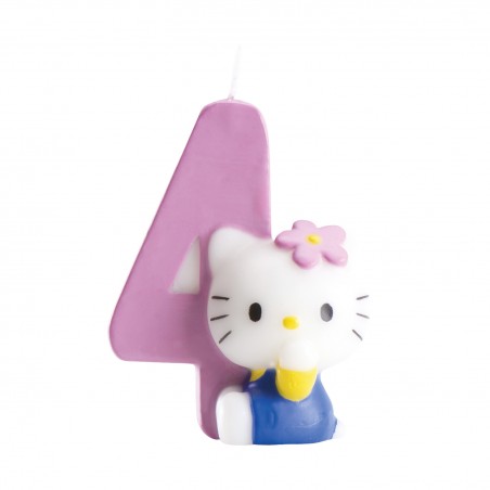 Vela para tarta cumpleaños del número 4 diseño hello kitty