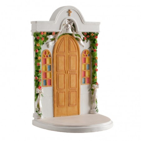 Decoración para tarta de comunión con motivo de puerta de iglesia