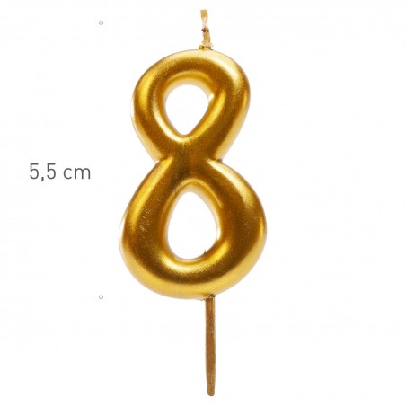 Vela de cumpleaños número 8 en color dorado