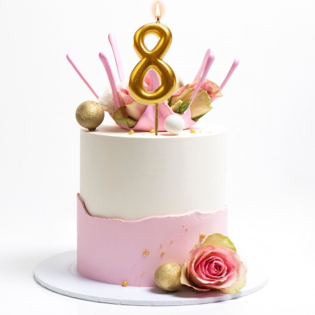 Vela de cumpleaños número 8 en color dorado