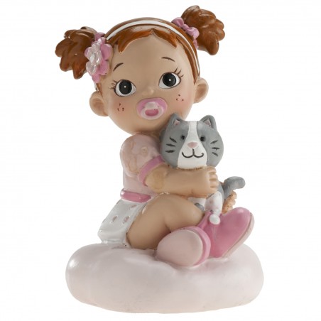 Figura de tarta para bautizo bebé niña con gatito