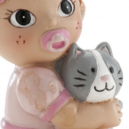 Figura de tarta para bautizo bebé niña con gatito