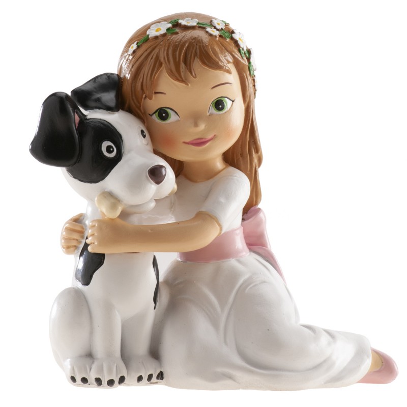 Figura de tarta niña comunión con perrito