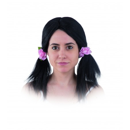 Peluca Coletas Con Flores