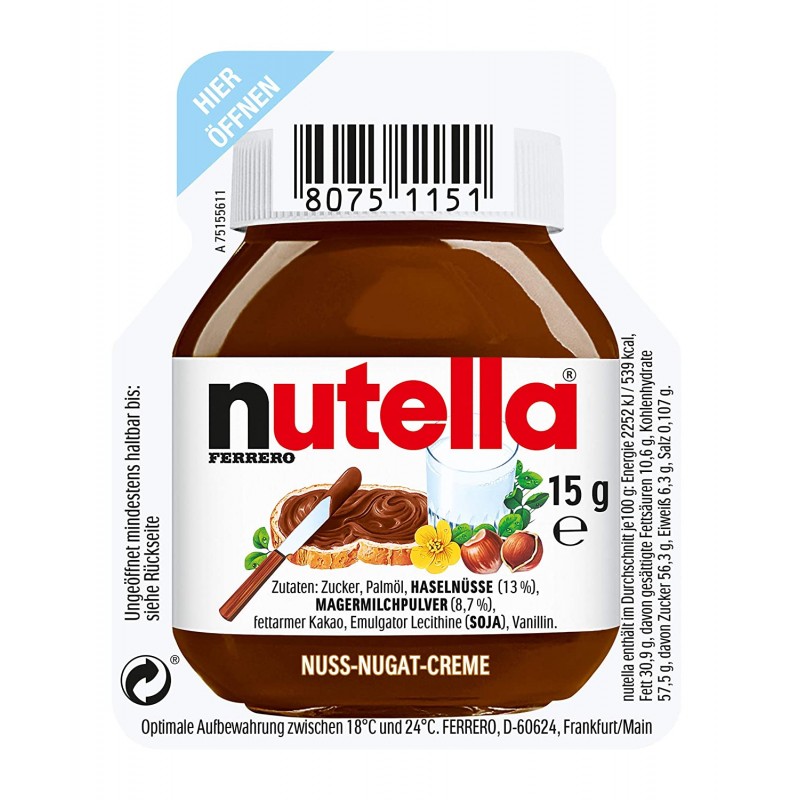 Nutella mini de 15 gramos para 1 servicio