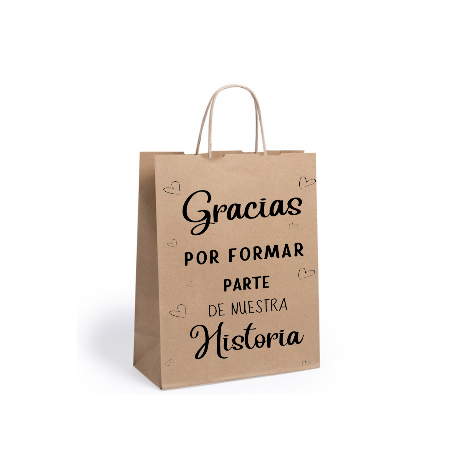 Bolsa kraft con frase gracias por formar parte de nuestra historia