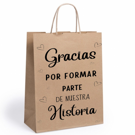 Bolsa kraft con frase gracias por formar parte de nuestra historia