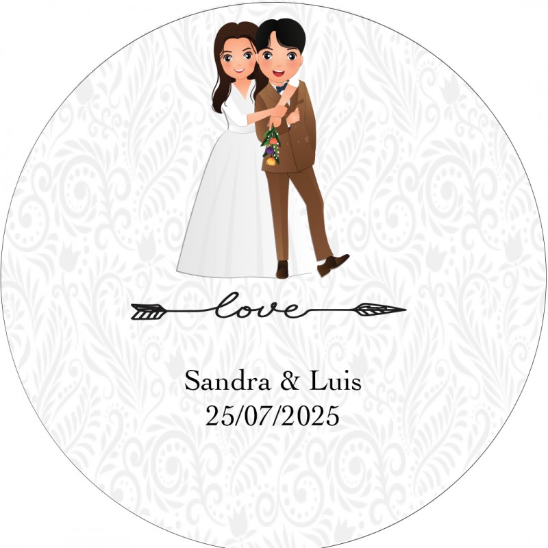 Adhesivo boda personalizado redondo de 3 cm