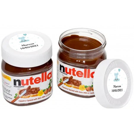Nutella en tarro de 25 gramos personalizada con adhesivo de bautizo niño