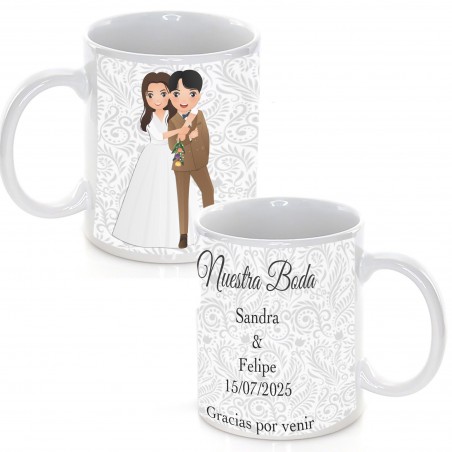 Taza de Boda Personalizada con Frase, Nombre y Fecha