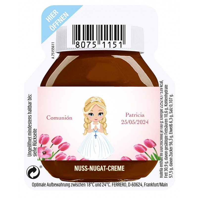Nutella de 15 gramos para un Servicio Personalizada con Adhesivo Niña de Comunión Nutella de 15 gramos para un Servicio Personalizada con Adhesivo Niña de Comunión