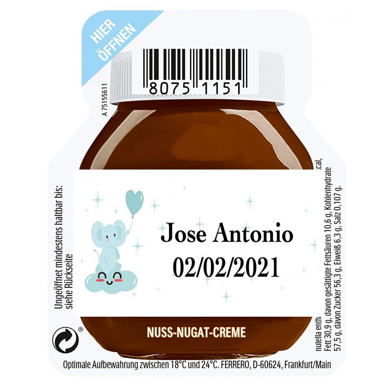 Nutella de 15 gramos para un Servicio Personalizada con Adhesivo de Bautizo Niño Nutella de 15 gramos para un Servicio Personalizada con Adhesivo de Bautizo Niño