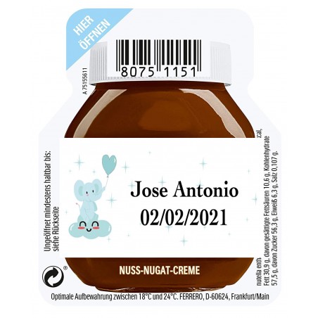 Nutella de 15 gramos para un Servicio Personalizada con Adhesivo de Bautizo Niño