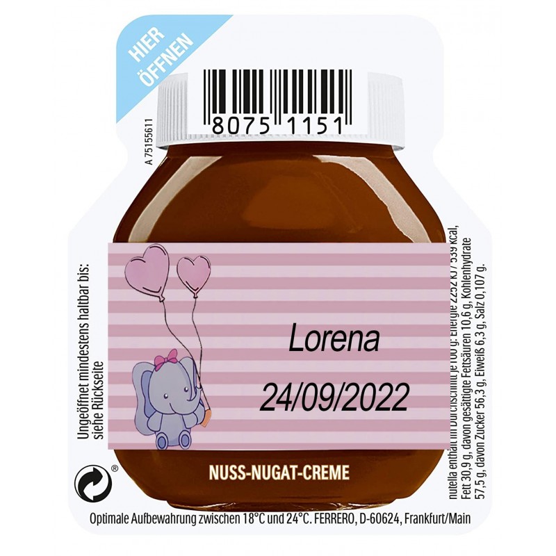 Nutella de 15 gramos para un Servicio Personalizada con Adhesivo de Bautizo Niña Nutella de 15 gramos para un Servicio Personalizada con Adhesivo de Bautizo Niña