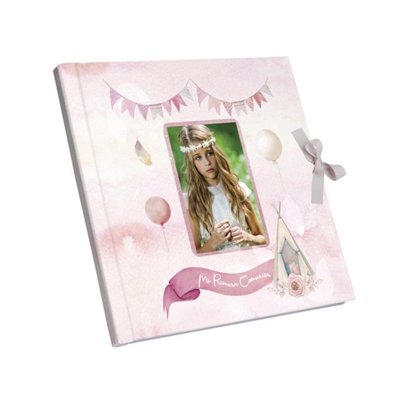 Libro de Comunión Rosa para Foto con Cierre de Lazo Libro de Comunión Rosa para Foto con Cierre de Lazo