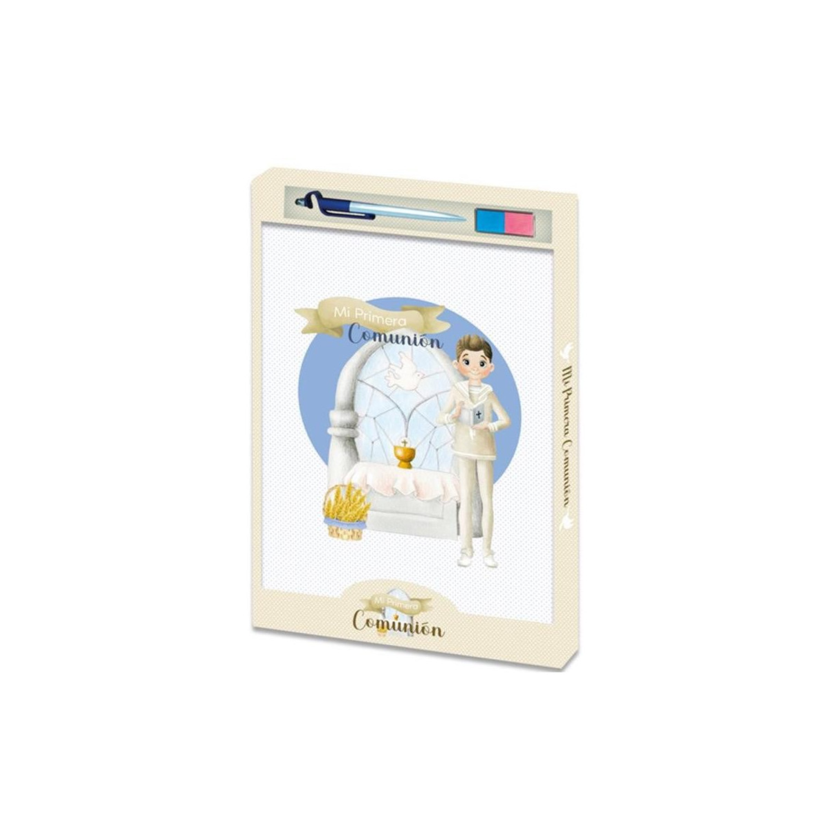 Libro de comunión para huella y foto con bolígrafo y tampón