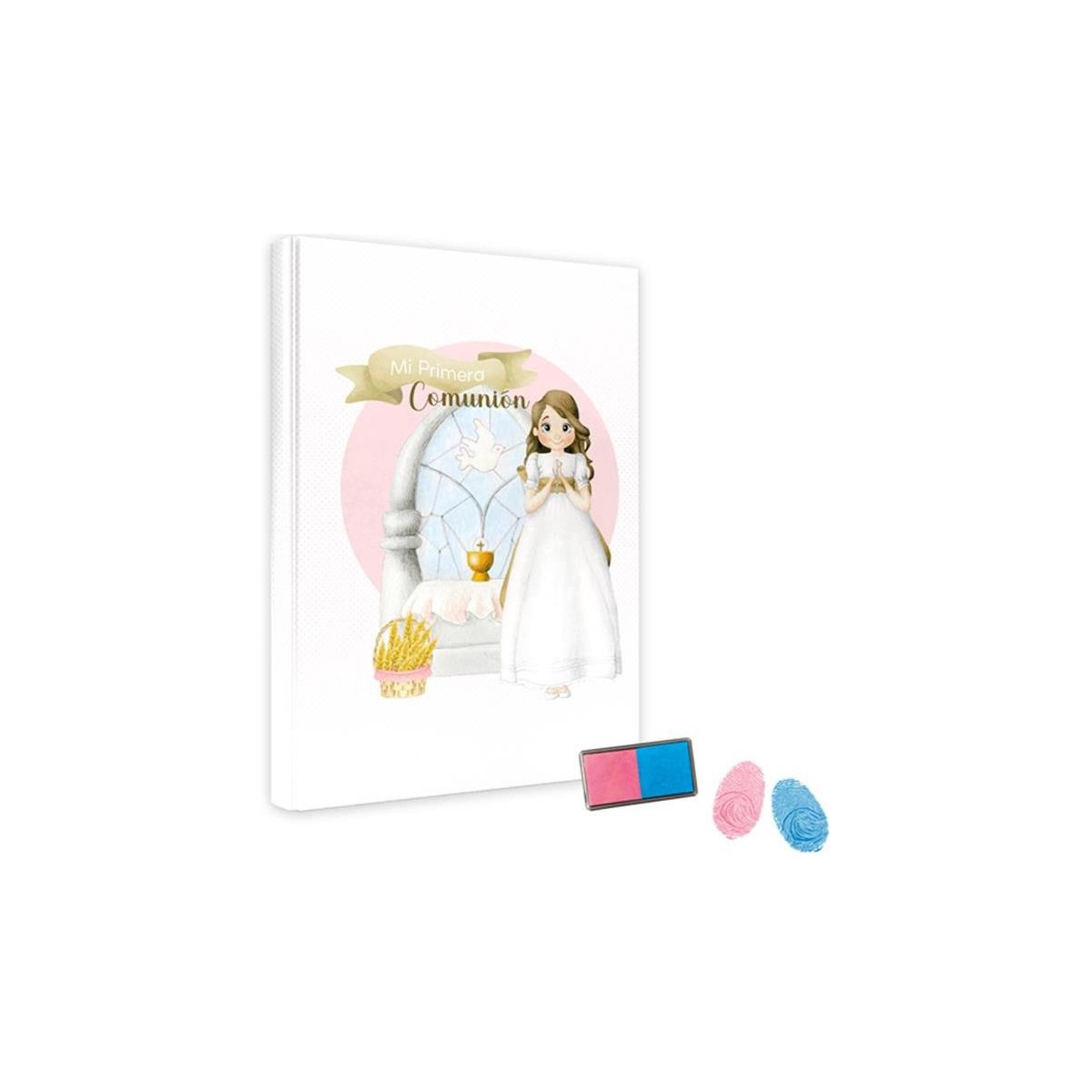 Libro niña comunión con tampón para huella