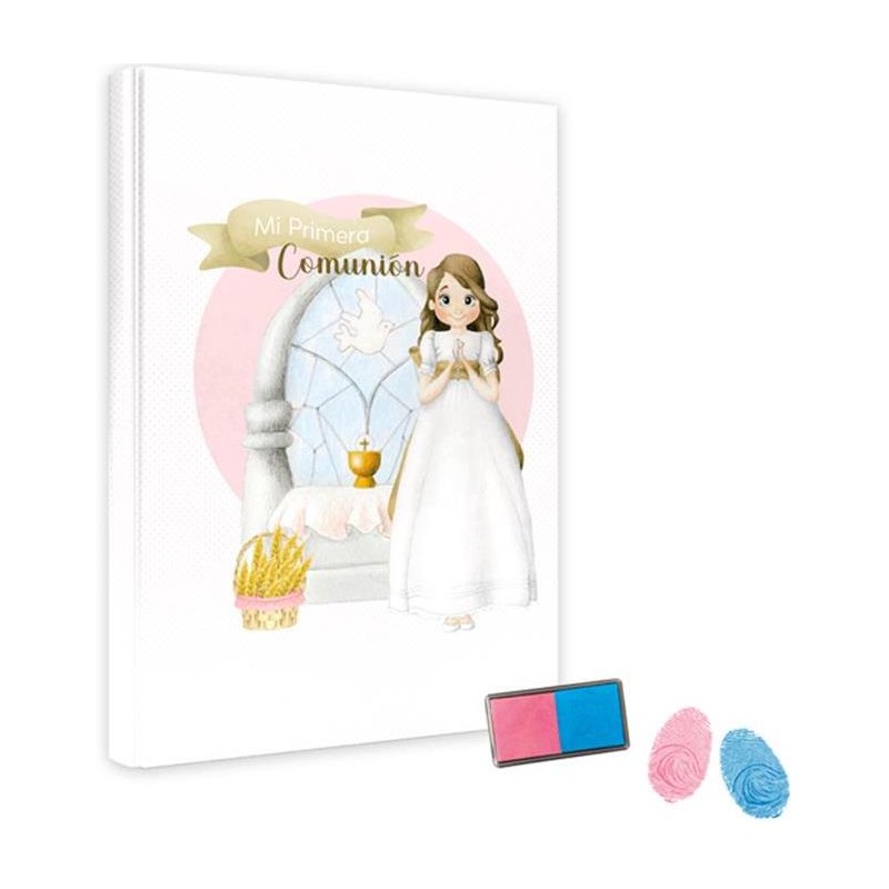 Libro Niña Comunión con Tampón para Huella Libro Niña Comunión con Tampón para Huella