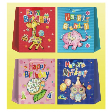 Bolsa Cumpleaños Mediana con Diseño de Animales Surtidos