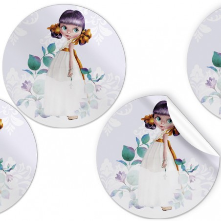 Pack de 96 adhesivos de 4 cm Comunión Niña